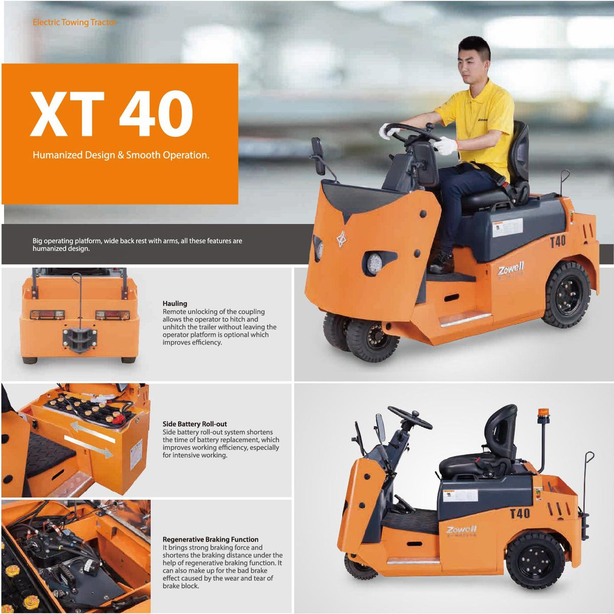 Zowell 4 Ton Electric Tow Tractor with Camera and Fan
